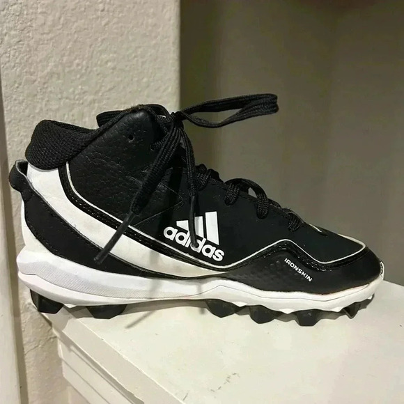 Adidas Icon 7 Baseball Cleats Youth Sz 13K Black White Mid Molded Lace Up S23704 - Picture 5 of 9